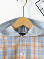 Boys Plaid Long Sleeve Hoodie Casual Shirt With Pocket