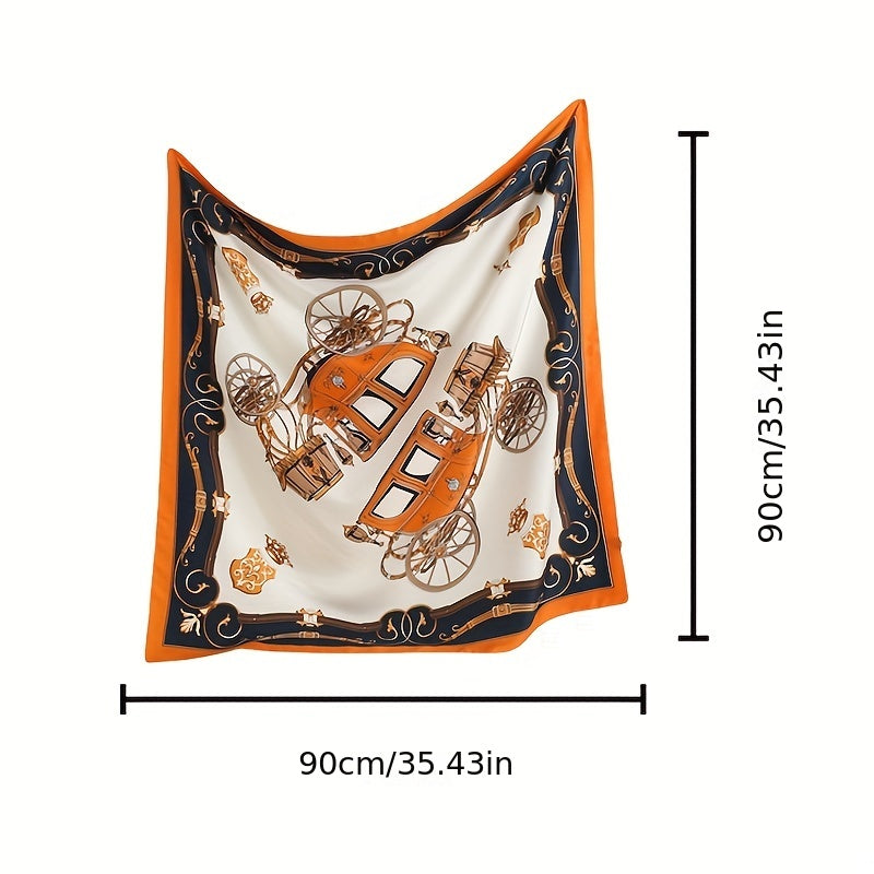 Vintage Carriage Print Bandana Silk Scarf for Women