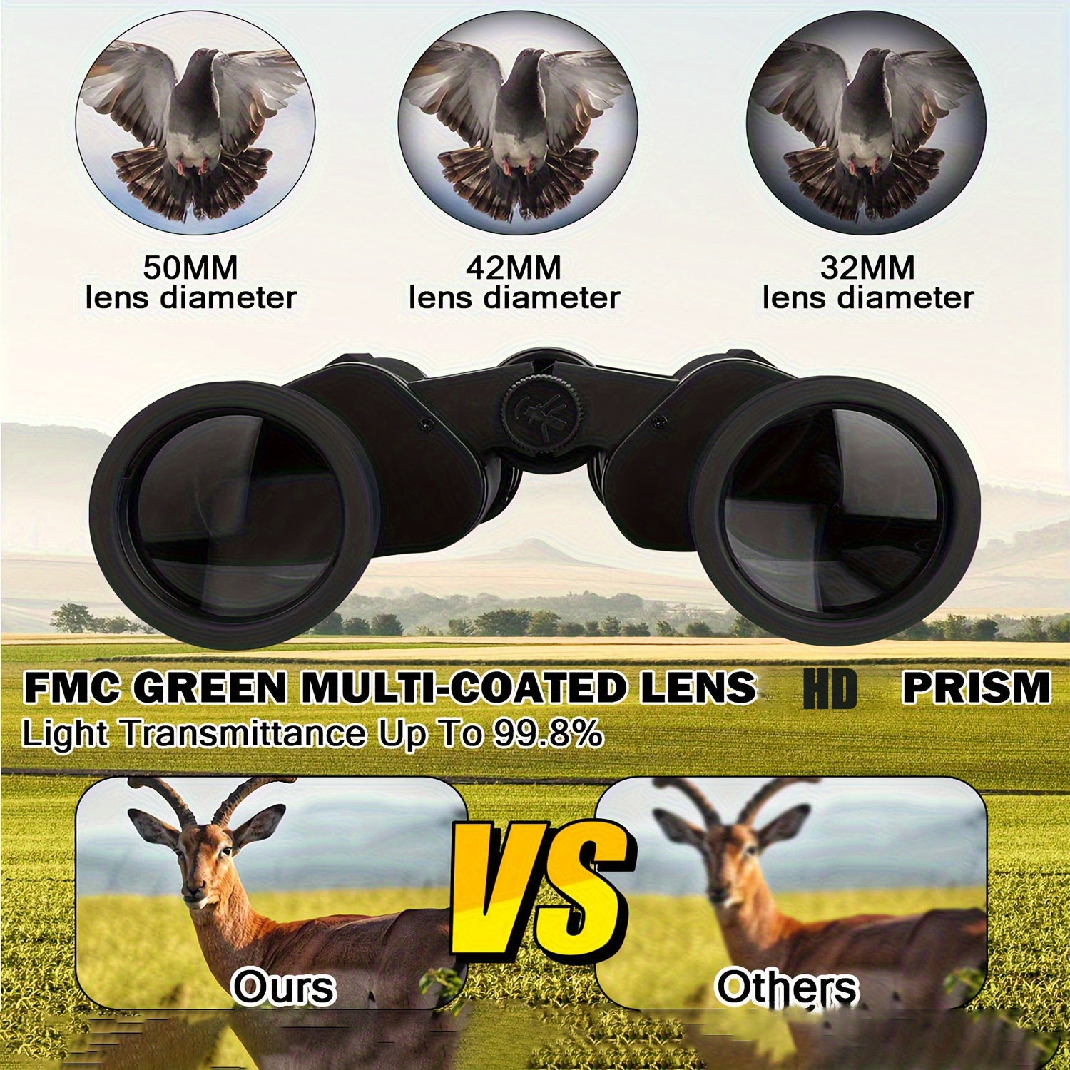 10x50 HD Dual Focus Binoculars for Bird Watching Concerts & Fishing