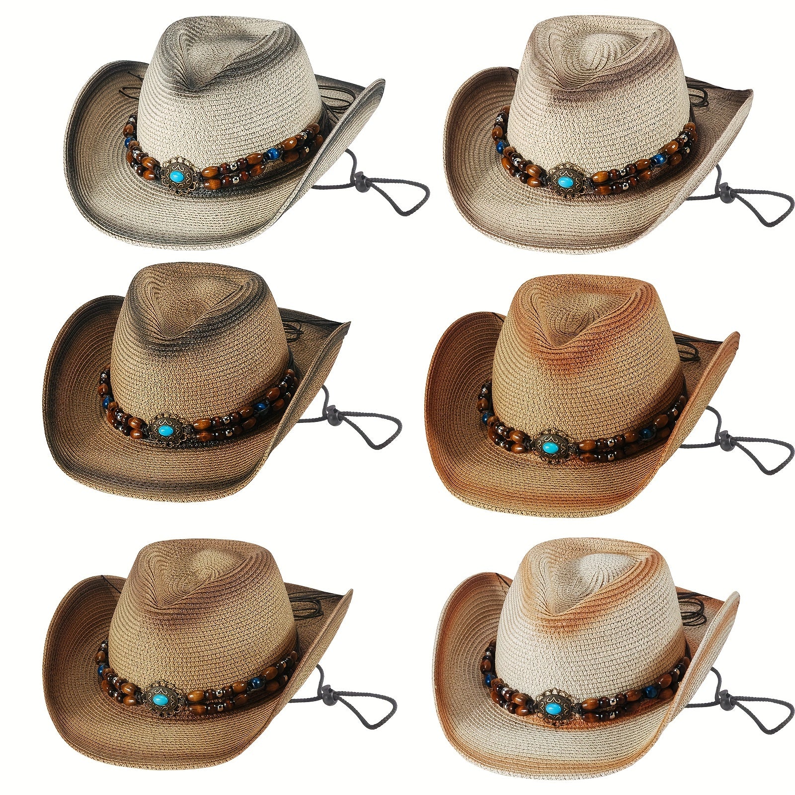 Ethnic Western Rolled Hat Cowboy Straw Hat
