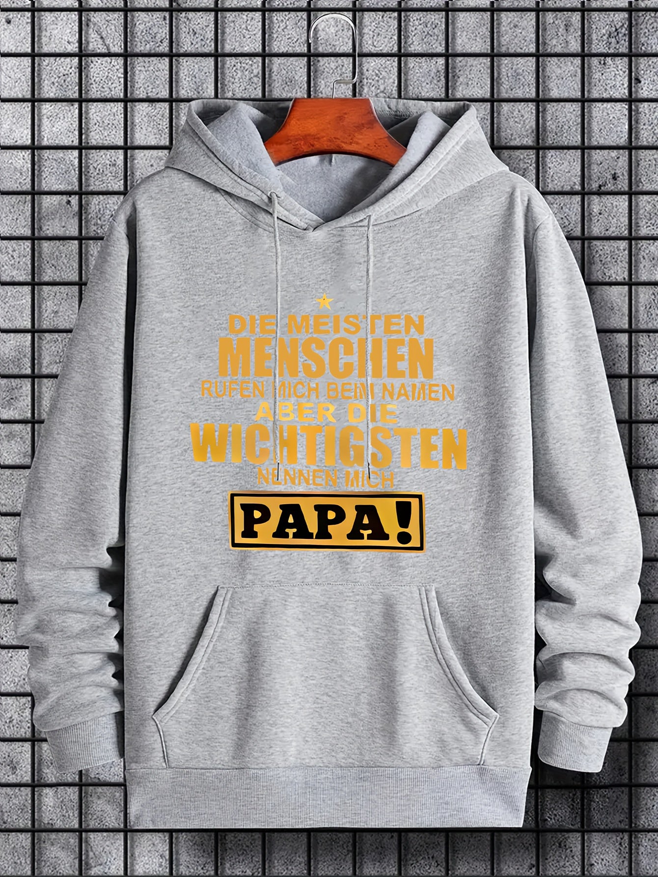 Men's Papa Print Hoodie Casual Drawstring Hooded Sweatshirt