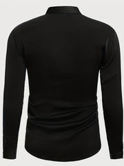 Solid Men's Long Sleeve Lapel Shirt Spring Fall Casual Button Up