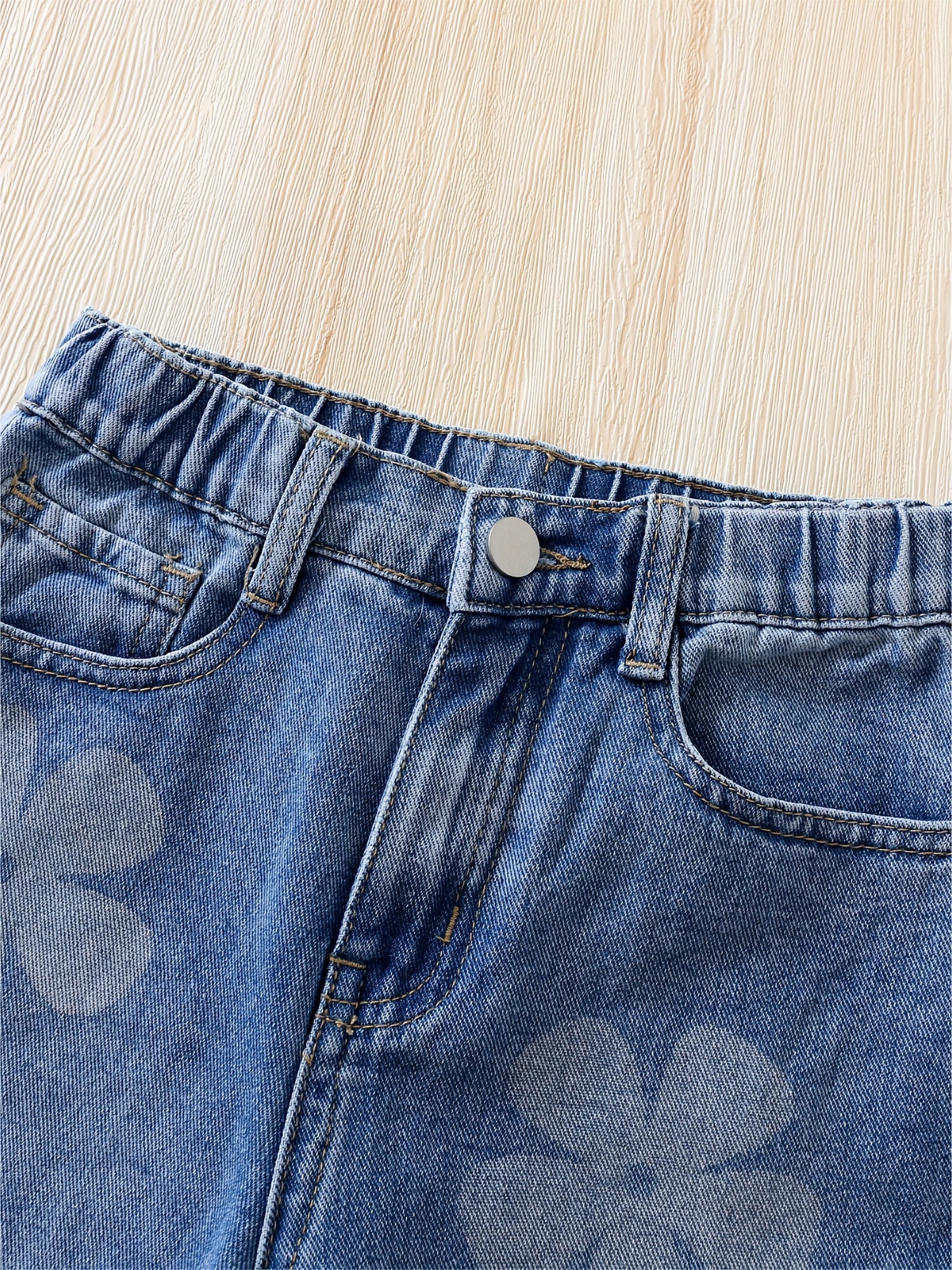 Girls Flowers Graphic Cotton Jeans Casual Pocket Denim Pants