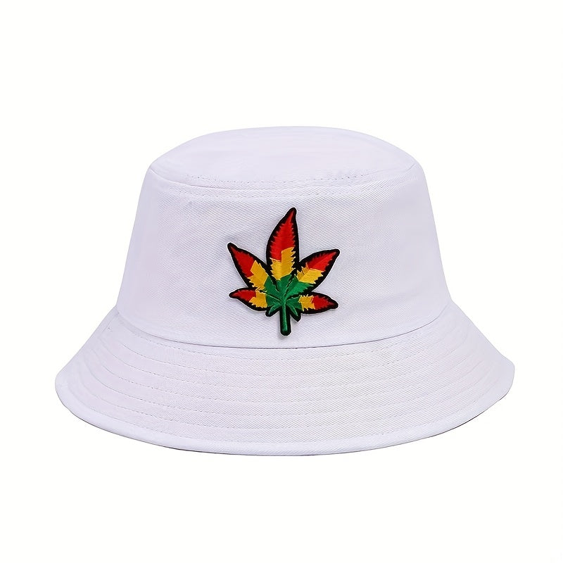 Maple Leaf Embroidered Bucket Hat Unisex Fisherman Cap