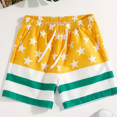 Men's Star & Stripe Pattern Shorts Active Drawstring Shorts For Workout Outdoor