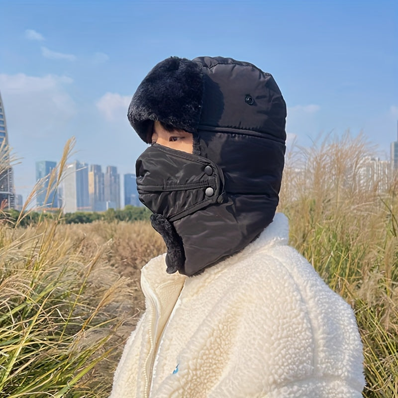Winter Trapper Hat Outdoor Ski Hat with Face Cover
