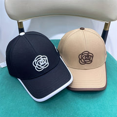 Classic Camellia Embroidery Baseball Cap Solid Adjustable Dad Hats