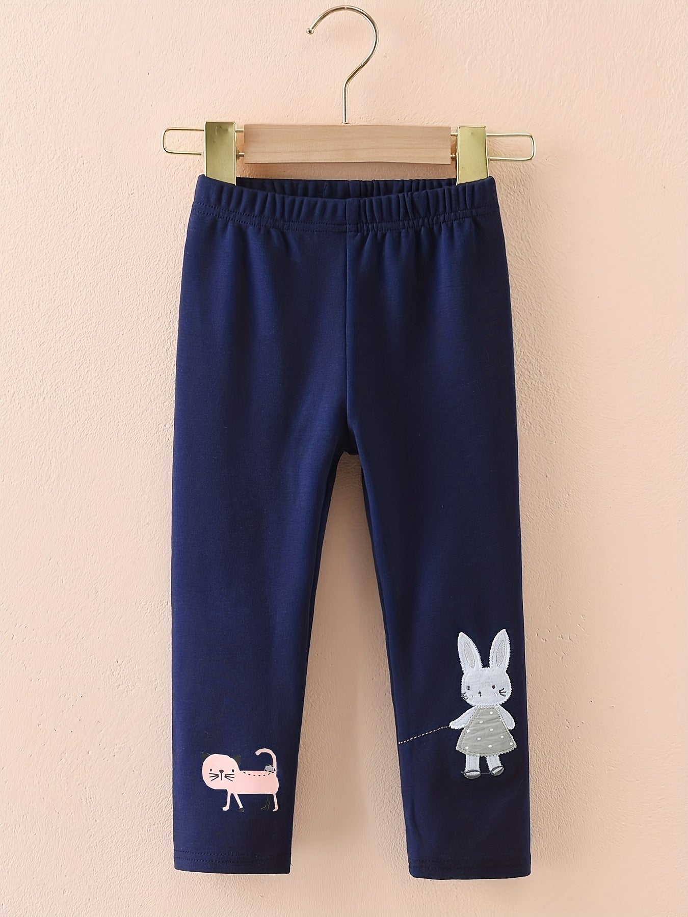 Girls Cat & Rabbit Print Cotton Leggings for Autumn & Spring