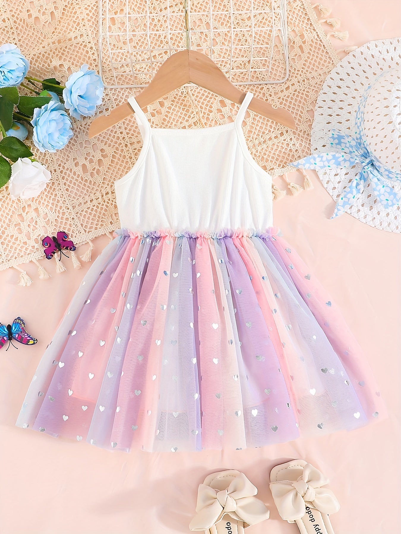 Toddler Girls Heart Print Princess Cami Dress for Party