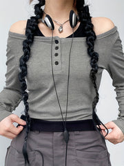 Casual 2pc Set Crew Neck Long Sleeve & Sleeveless Button Tank
