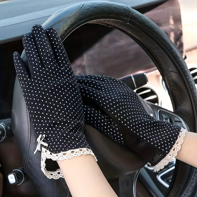 Polka Dot Lace Gloves Solid Women Cycling Thin Touch Screen Ice Glove