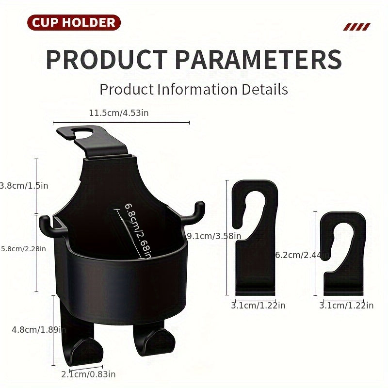 Car Seat Back Hook with Cup Holder and Phone Bracket