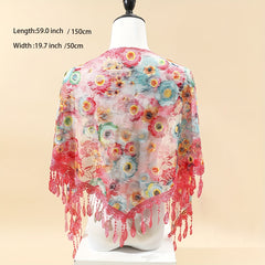 Rose Lace Tassel Triangle Scarf Boho Colorful Shawl Women Windproof Head Wrap