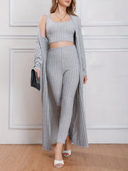Women's Plus 3pc Ribbed Cardigan, Tank Top & Pants Set