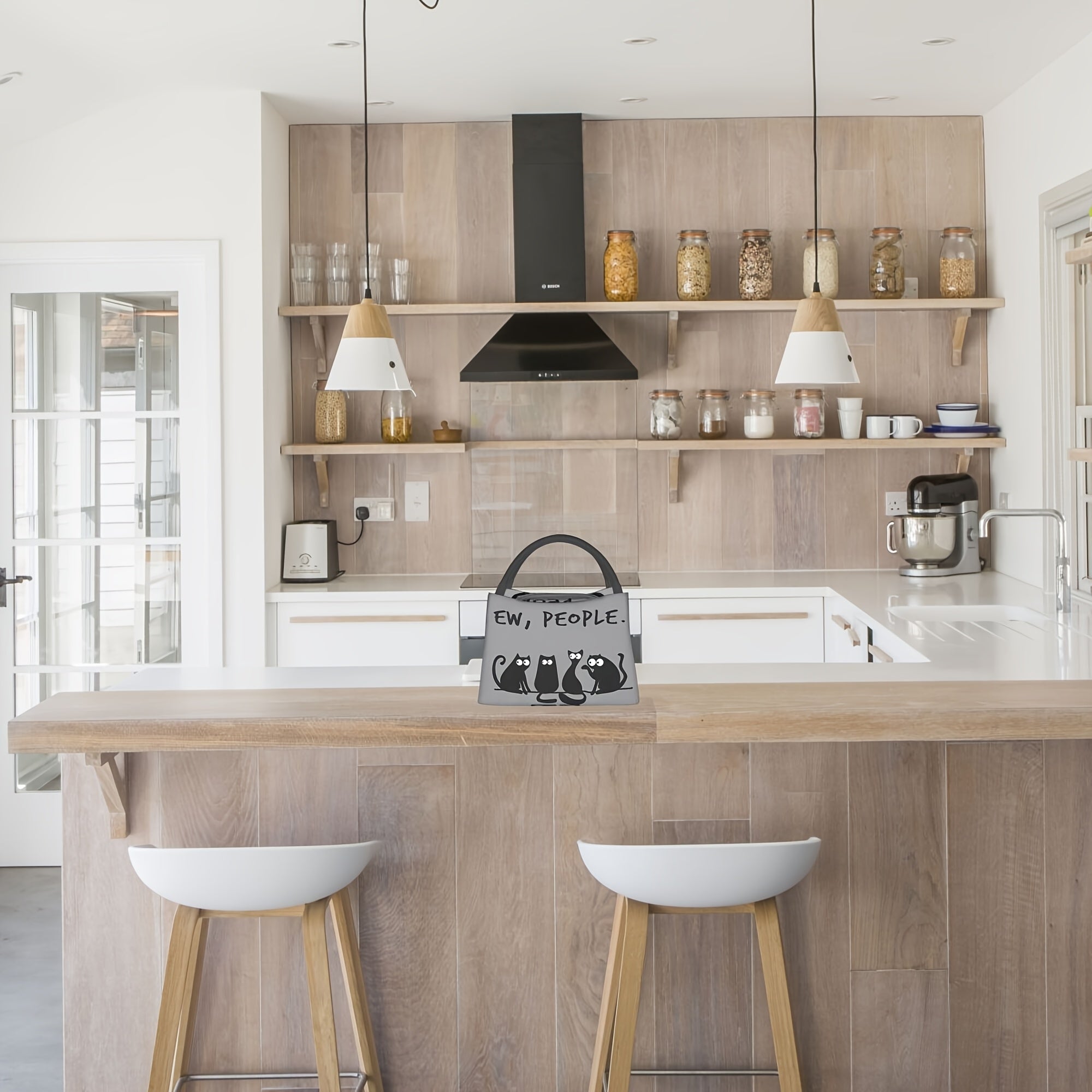 People Cat Insulated Lunch Bag Reusable Gray Cooler Tote Cartoon Cats Camping Pi