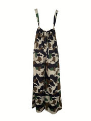 Camo Print Sleeveless Jumpsuit Wide Leg Pockets