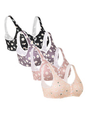 4 Pack Daisy Print Wireless Comfort Bra Set Plus Size