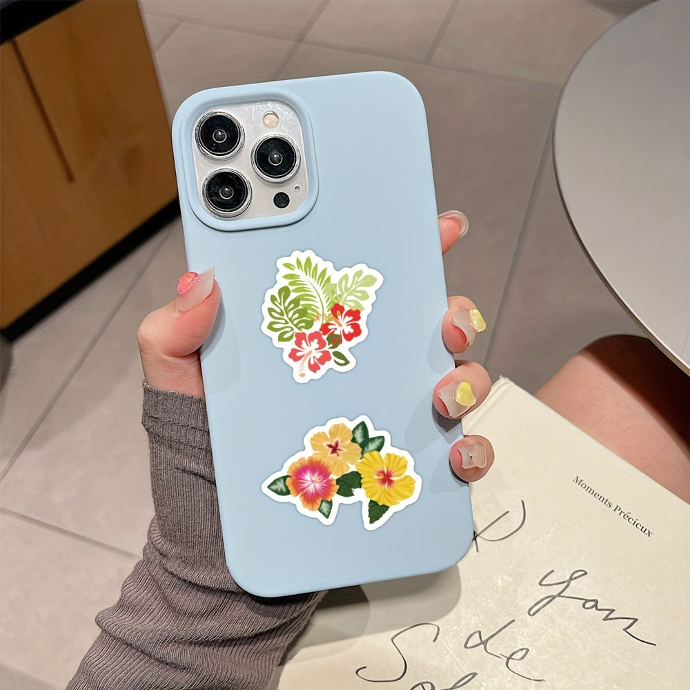 60pcs Hibiscus Flower Stickers Waterproof Vinyl Stickers For Water Bottle Laptop