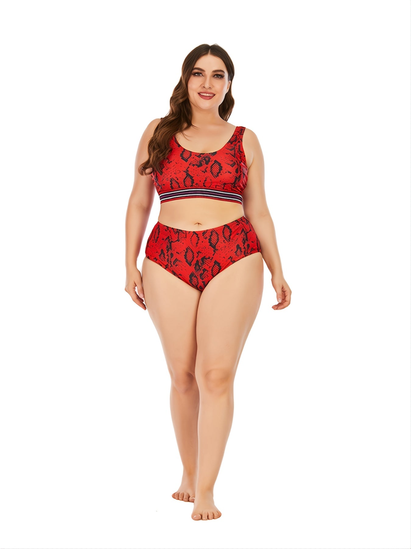 Leopard Print High Waist Bikini Set Women's Plus Size Swimsuit Set