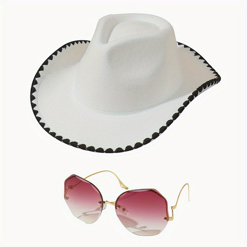 Y2K Cowboy Sunglasses Set with Jazz Fedora Cap & Cowgirl Felt Hat