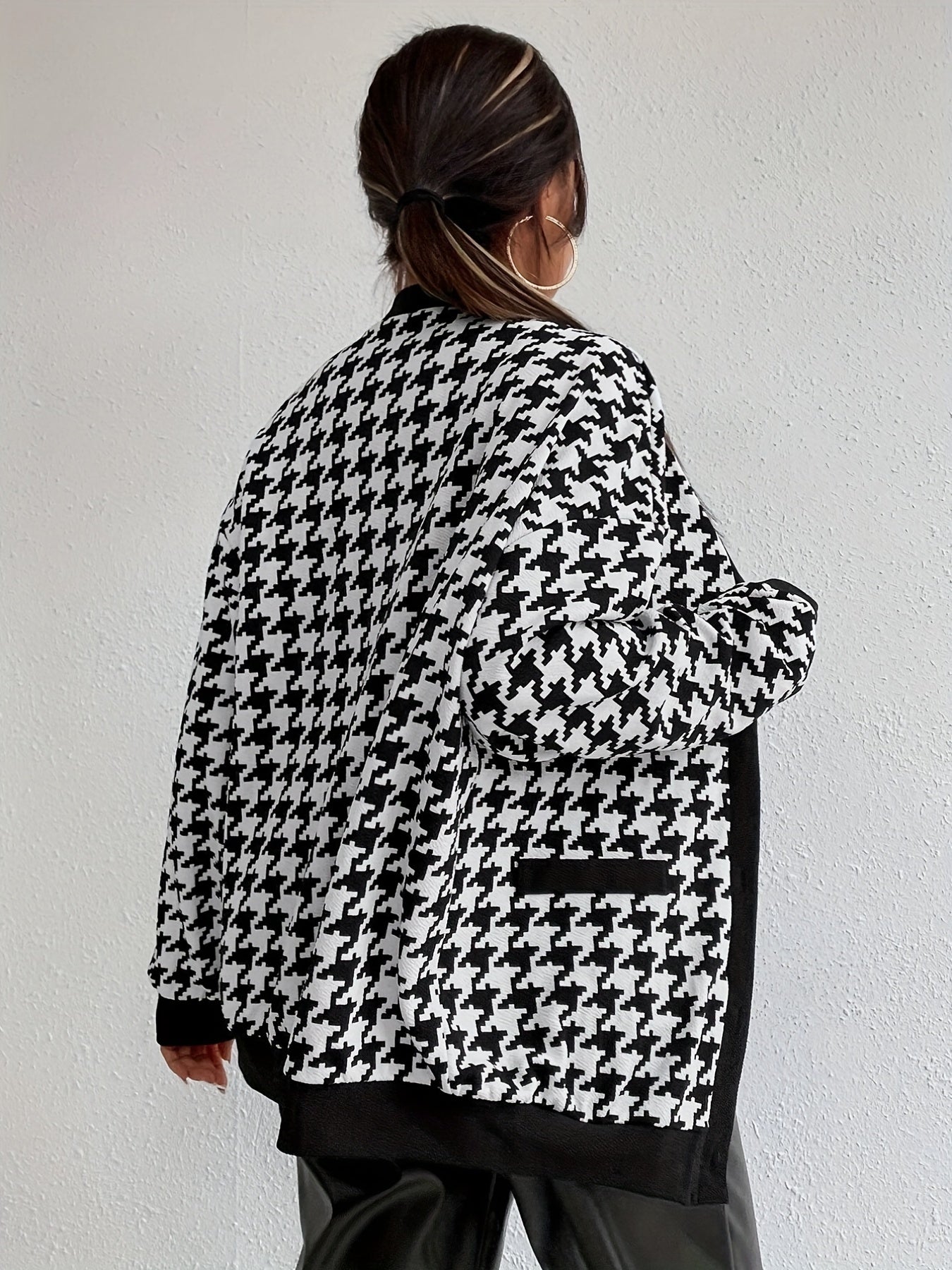 Button Plaid Contrast Trim Jacket for Women