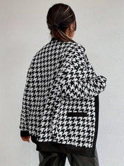 Button Plaid Contrast Trim Jacket for Women