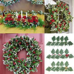 10pcs Christmas Leaf Red Fruit Tree Decoration Wreath DIY Circle Branch Insert