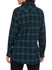 Plaid Print Button Up Long Sleeve Blouse