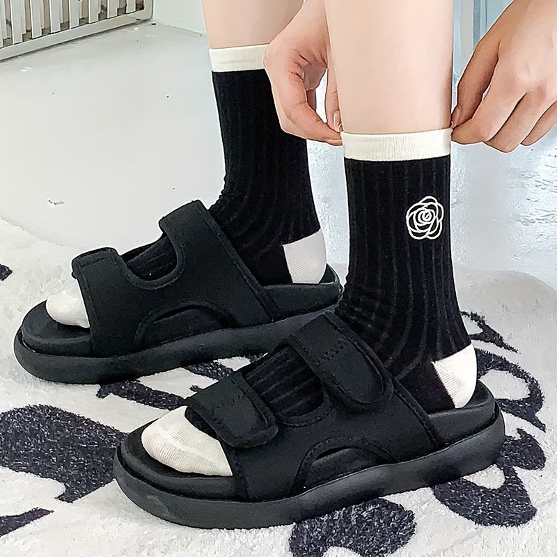4 Pairs Floral Pattern Comfy Mid Tube Women's Socks