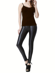 Faux Leather Yoga Pant High Waist Slim Fit Legging