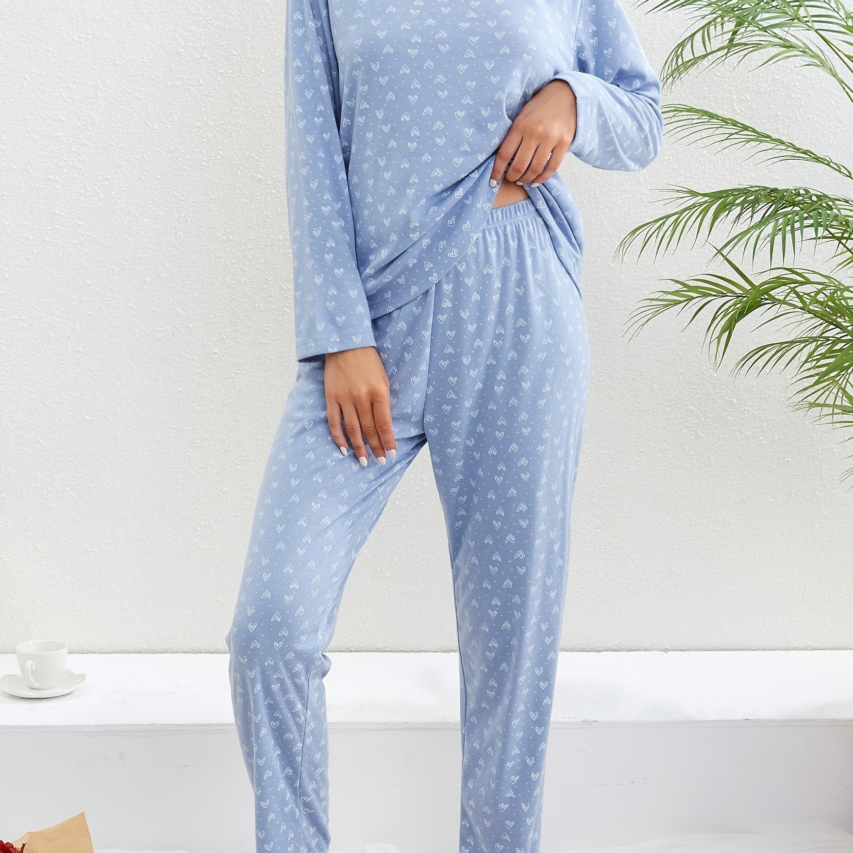 Heart Print Pajama Set Women's Sleepwear & Loungewear