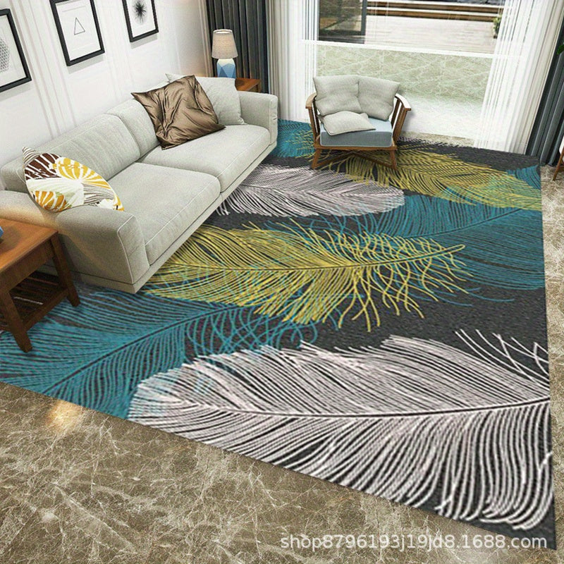Abstract Leaves Area Rug 25'X7 55' TPR Anti-slip Backing Washable
