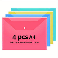 16pcs A4 Transparent Folder Button File Bag for Students Office School Home