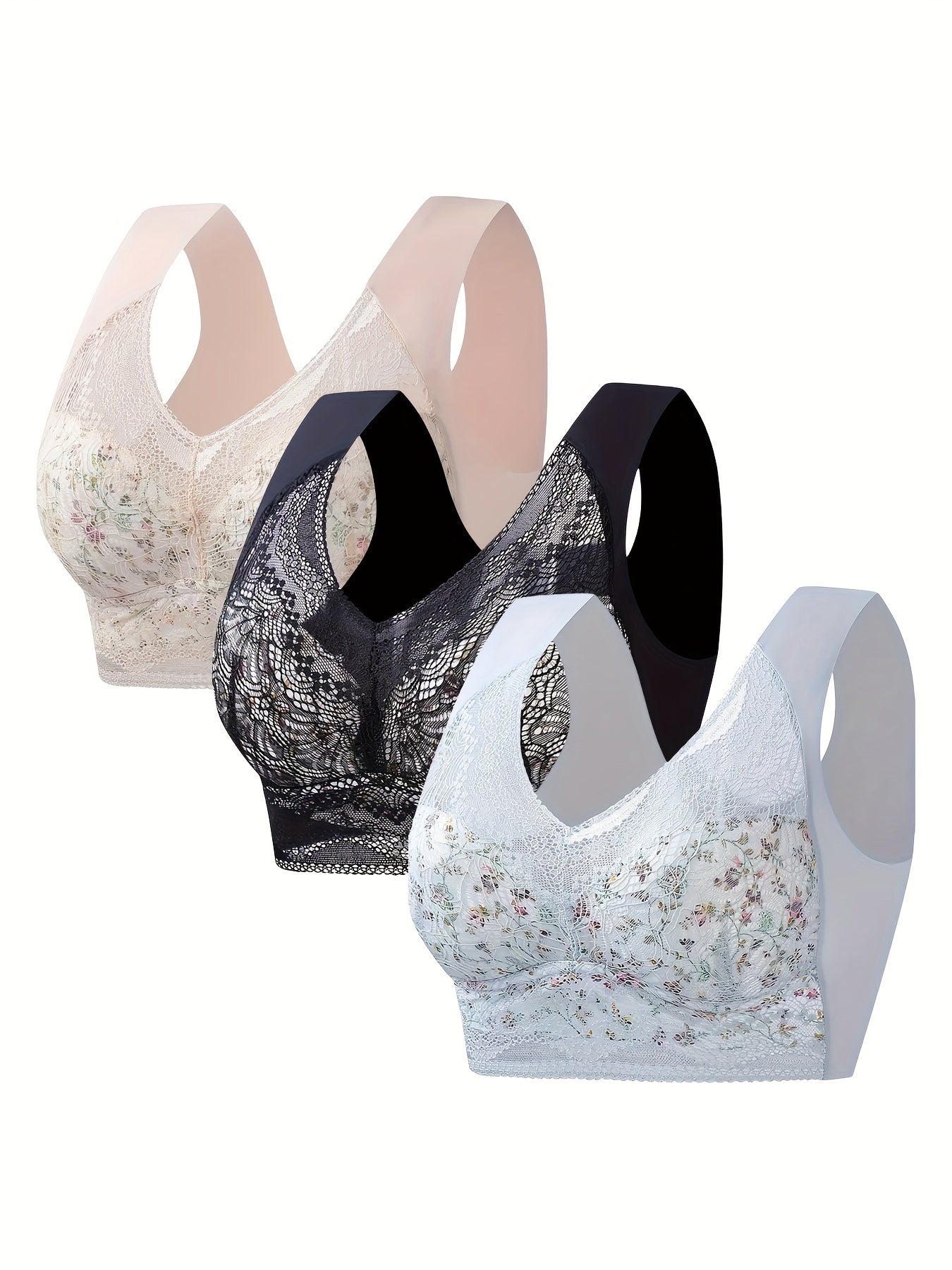 Floral Lace Sports Bra Wirefree Comfortable Fitness Yoga Bra Women's Activewear