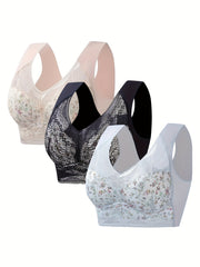 Floral Lace Sports Bra Wirefree Comfortable Fitness Yoga Bra Women's Activewear