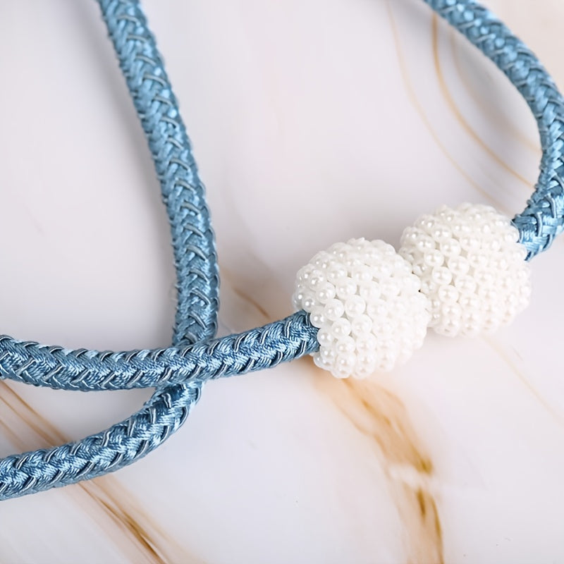 2pcs Faux Pearl Curtain Tiebacks for Blackout & Sheer Windows