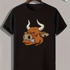 Ox Pattern Print Men's Comfy Sports T-shirt Graphic Tee