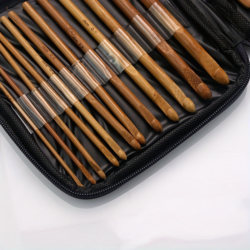 21pcs Bamboo Handle Crochet Kit Knitting Lace Hook Set with Case