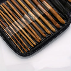 21pcs Bamboo Handle Crochet Kit Knitting Lace Hook Set with Case
