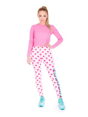 Pink Hearts Print High Waist Skinny Leggings