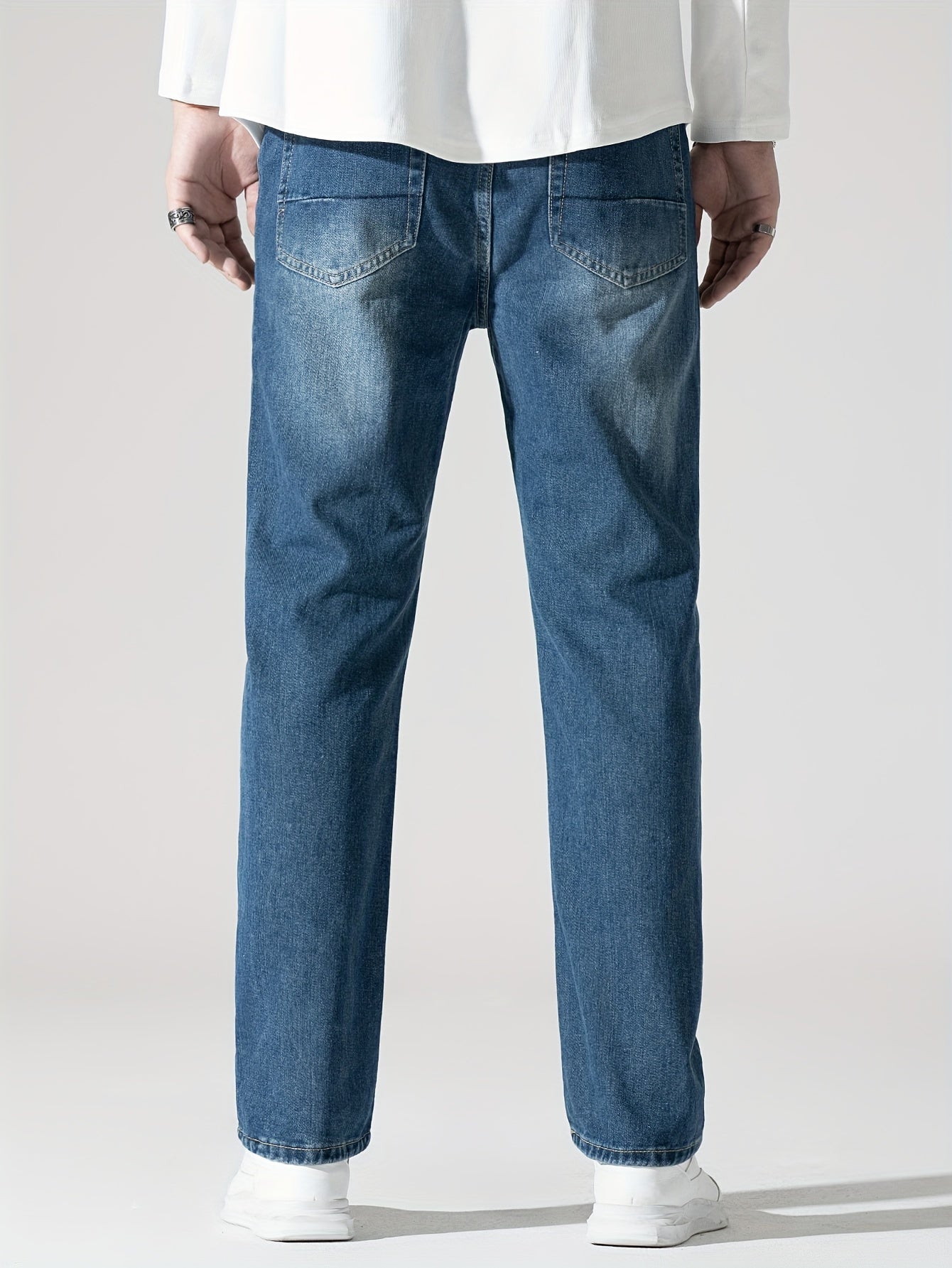 Mens Regular Washed Denim Pants Casual Street Style All Match Jeans