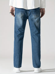 Mens Regular Washed Denim Pants Casual Street Style All Match Jeans