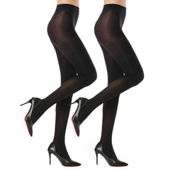 2 Pack Opaque Solid Pantyhose High Waist Slim Footed Pantyhose