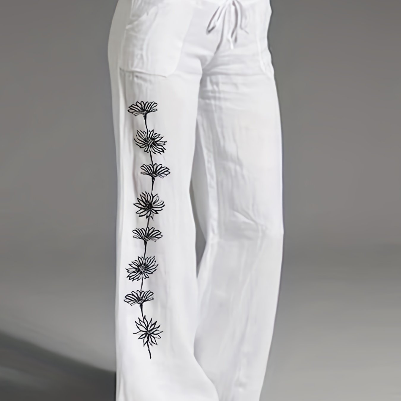 Floral Wide Leg Pants Spring/Fall Casual Loose Fit Women's Clothing