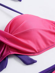 Ombre Twist Halter Tie Neck Bikini High Strech Low Waist 2 Piece Swimsuit