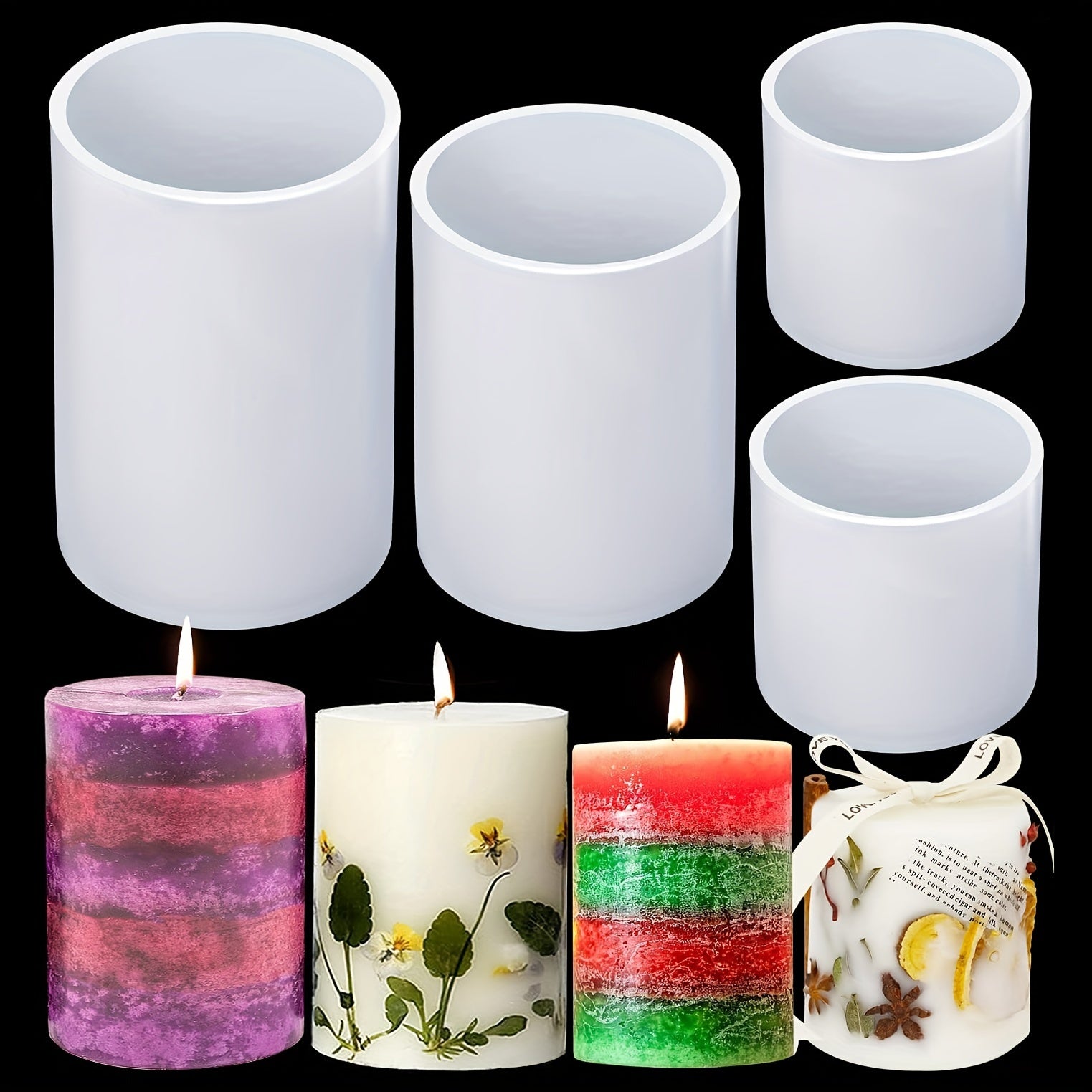1pc Cylinder Silicone Candle Mold 10 & 7 & 5 08cm For DIY Crafts Wax Candle