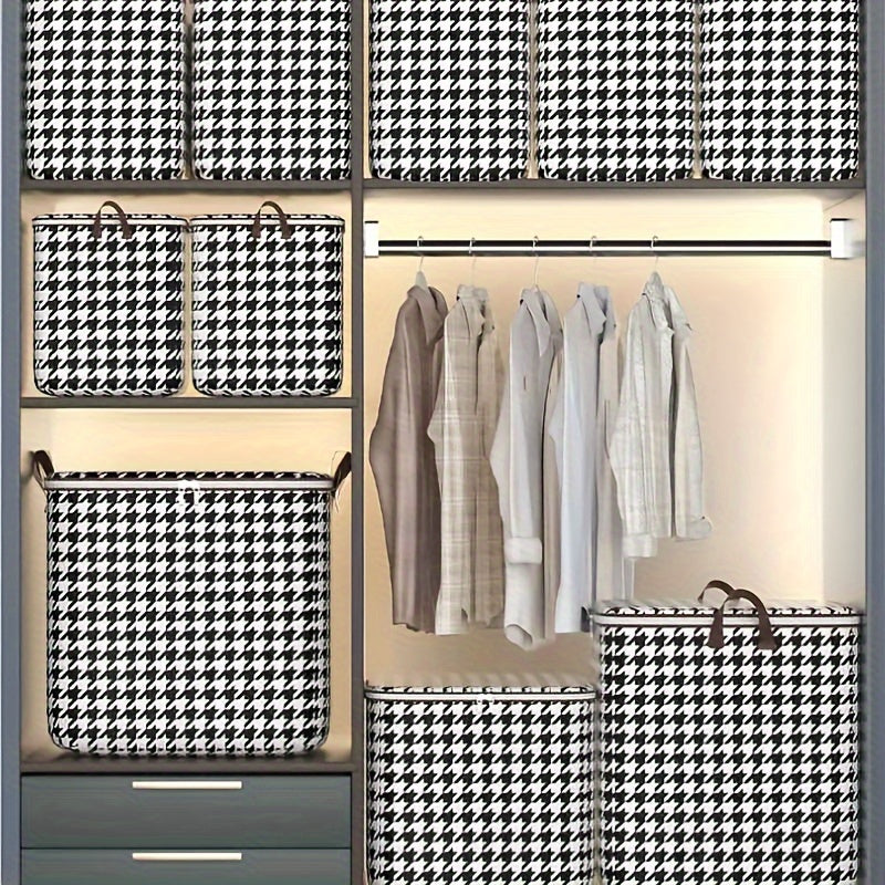 Large Houndstooth Clothes Storage Bag - Dustproof Bag with Handles