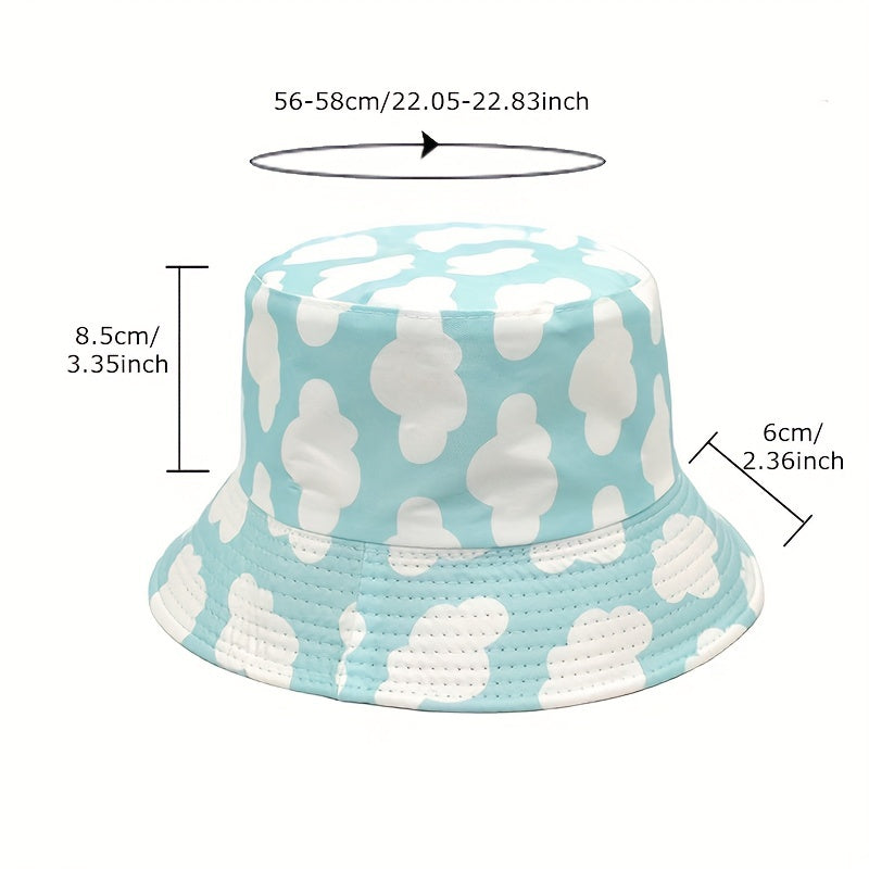 Cloud Print Reversible Bucket Hat Unisex Casual Couple Sun Cap