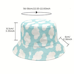 Cloud Print Reversible Bucket Hat Unisex Casual Couple Sun Cap