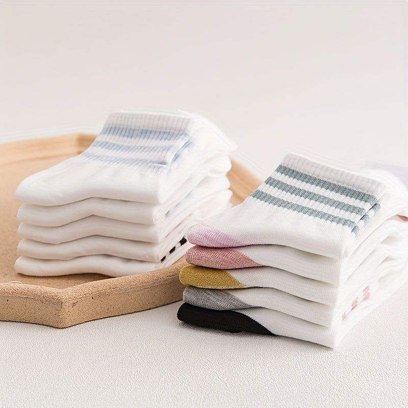 5 Pairs Striped Sports Socks Comfy & Breathable Women's Stockings